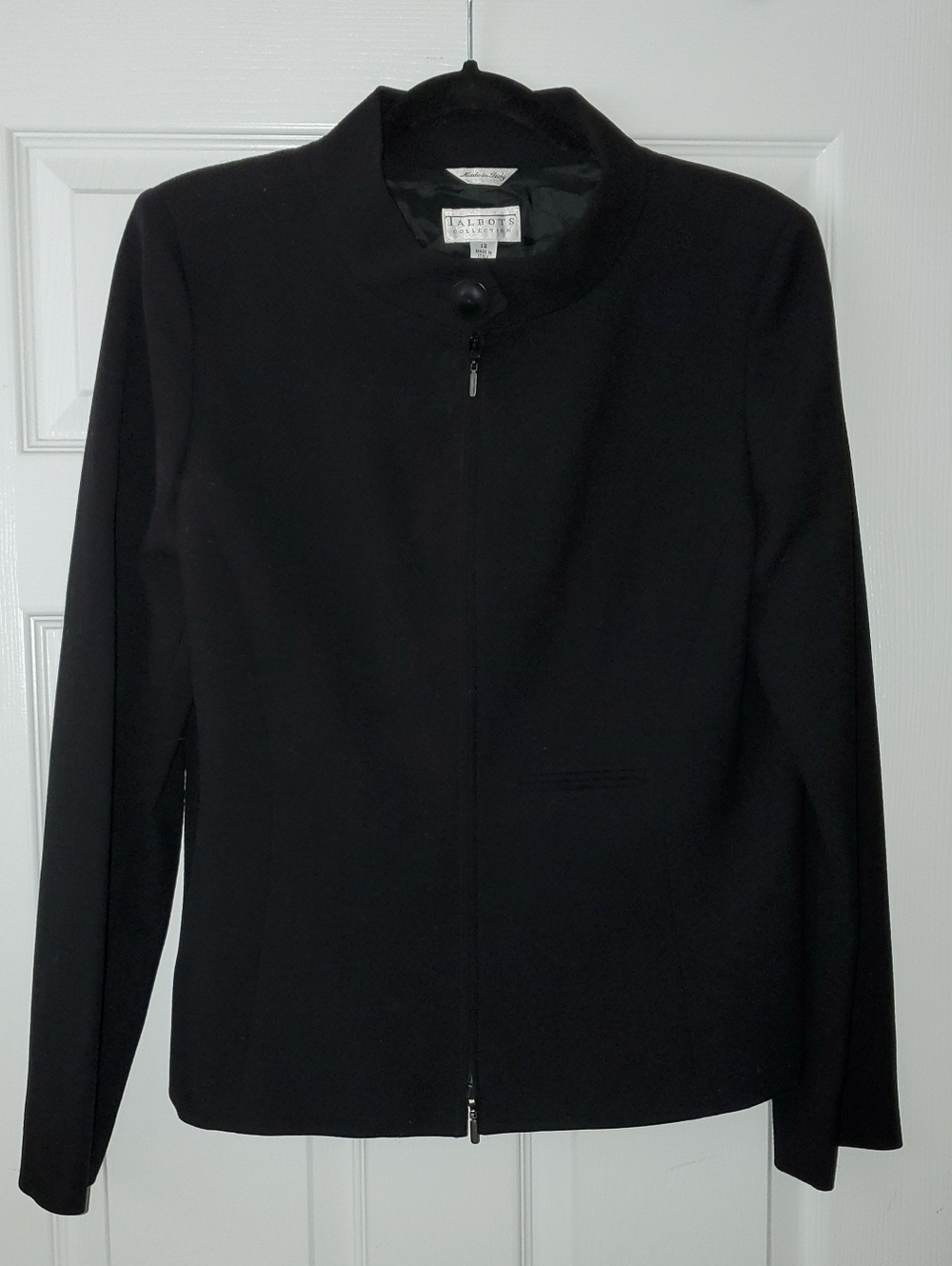 Talbots Collection Black Women's Zip-Front Wool Blazer Jacket Size 12